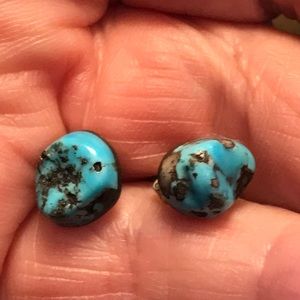 Natural Turquoise Nugget 925 Stud Pierces Earrings